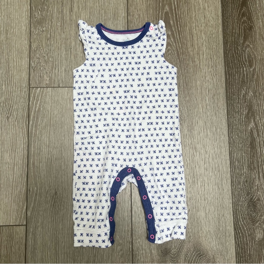 CLOUD ISLAND SLEEVELESS LONG PANTS ROMPER WHITE BLUE 3-6MO